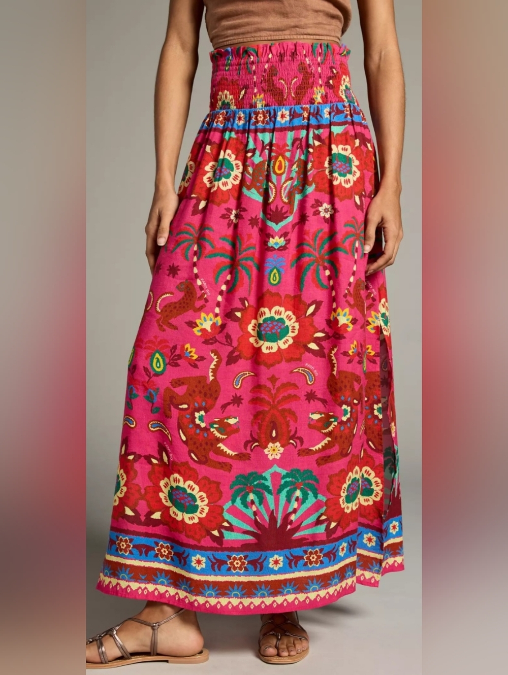 Farm Rio x Anthropologie Smocked Printed Maxi Skirt, Size L - Picture 12 of 14